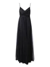 Fabiana Filippi Pleated Tulle Long Black Dress In Black