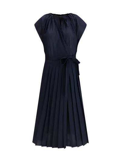 Fabiana Filippi Point-of-waist Muslin Dress With Pleated Skirt In Blue