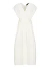 Fabiana Filippi Draped Waist Sleeveless V Neck Midi Dress In White
