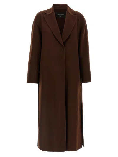 Fabiana Filippi Waist Belt Long Sleeve Lapel Pocket Coat In Brown