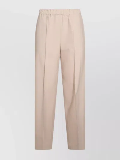 Fabiana Filippi Elastic Waistband Straight Leg Trousers With Pleated Front In Powder