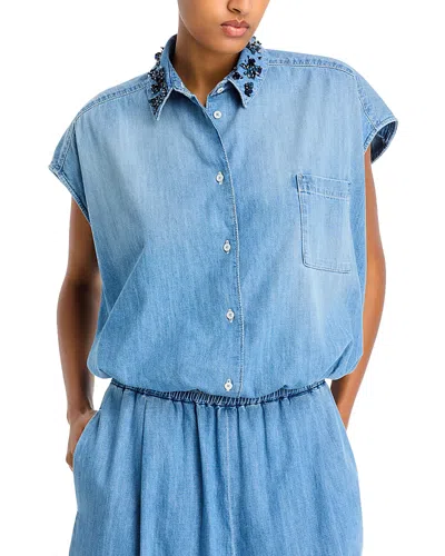 Fabiana Filippi Embellished Collar Denim Shirt In Bright Blue