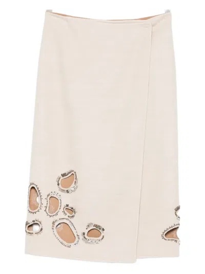 Fabiana Filippi Embellished Cut-out Midi Skirt In White