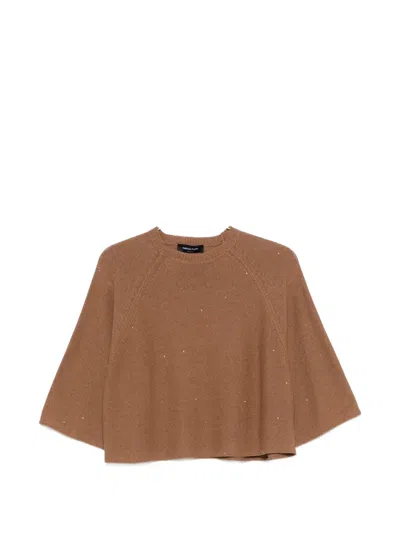 Fabiana Filippi Lurex Cotton Wool Boatneck Short Sleeve Sweater In Brown