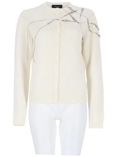 Fabiana Filippi Embellished Knit Cardigan With Rhinestone Detailing In White