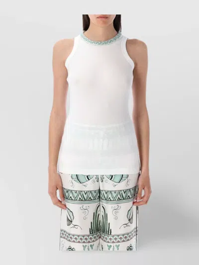 Fabiana Filippi Embellished Neckline Ribbed Texture Sleeveless Top In White