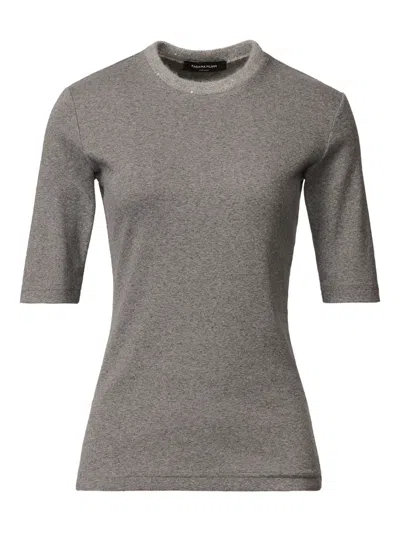 Fabiana Filippi Embellished-neckline Short-sleeve Top In Gray