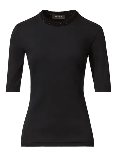 Fabiana Filippi Embellished-neckline Short-sleeve Top In Black