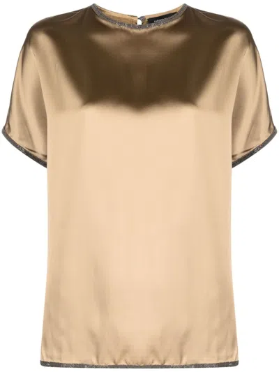 Fabiana Filippi Embellished Satin T-shirt In Neutrals