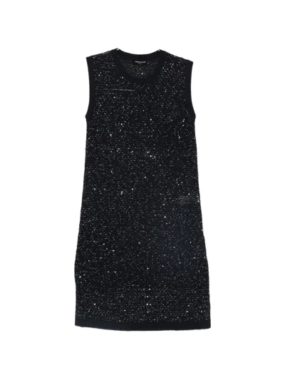 Fabiana Filippi Sleeveless Mini Dress Round Neckline Knit In Black