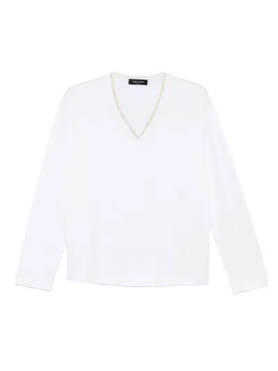 Fabiana Filippi Embellished V-neck T-shirt In White