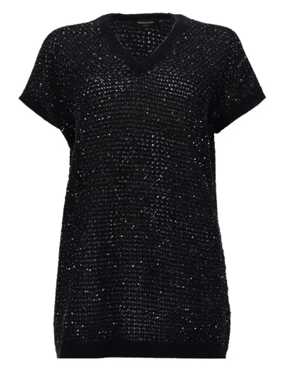Fabiana Filippi Embellished V-neck T-shirt In Blue