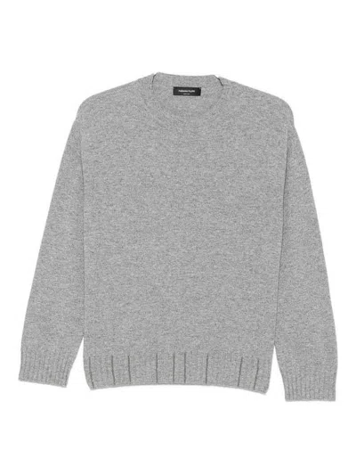 Fabiana Filippi Embellished-ribbed Crew-neck Sweater In Light Grey