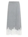 Fabiana Filippi Virgin Wool Lace Trim Midi Skirt In Gray