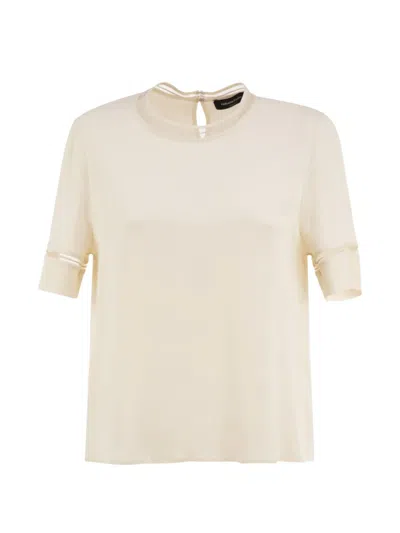 Fabiana Filippi Embroidered-trim Short-sleeve Blouse In Neutrals