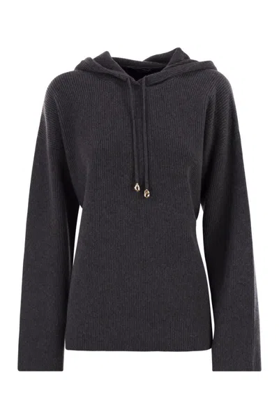 Fabiana Filippi English Ribbed Hooded Sweater In Black