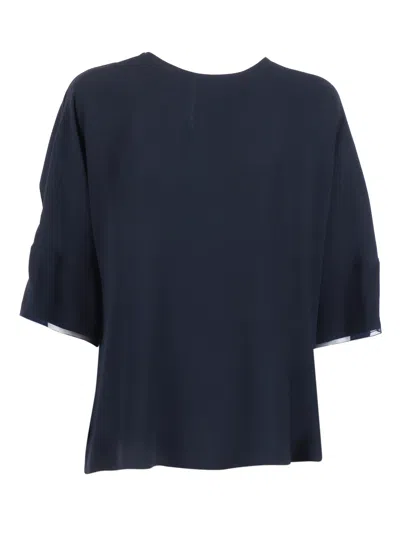 Fabiana Filippi Enver Satin Short Sleeve Top,tulle And Filo Diamante Detail In Blue