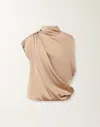 Fabiana Filippi Draped Mock-neck Enver Satin Top In Brown