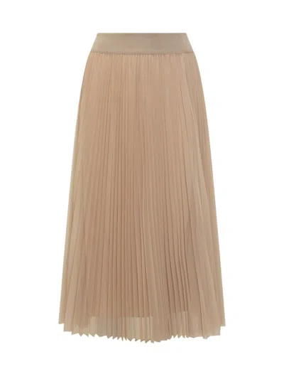 Fabiana Filippi Pleated Tulle Skirt With Knitted Waistband In Neutral