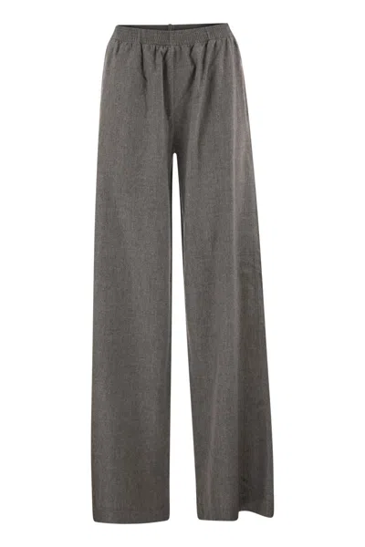 Fabiana Filippi Virgin Wool Flannel Trousers With Elasticated Waistband In Multi