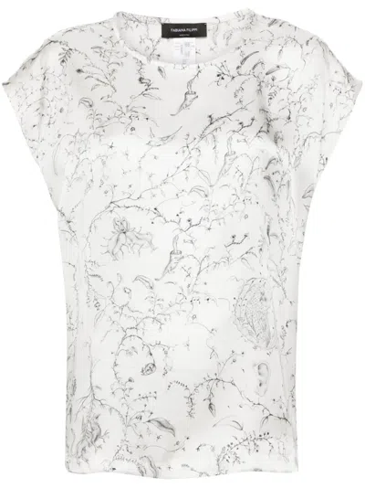 Fabiana Filippi Fabula-print Silk Satin Blouse In White