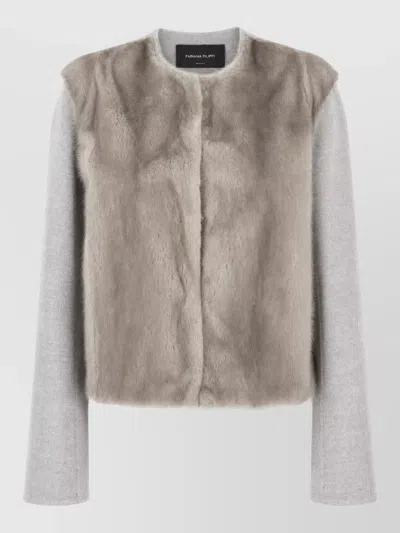 Fabiana Filippi Faux Fur Coat Long Sleeves Open Front In Brown