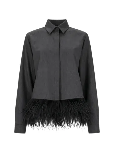 Fabiana Filippi Feather-trim Long-sleeve Shirt In Grey