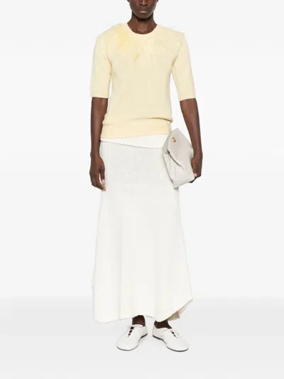 Fabiana Filippi Feather-trim Short-sleeve Sweater In Yellow