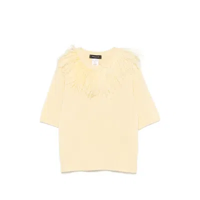 Fabiana Filippi Feather-trim Short-sleeve Sweater In Yellow