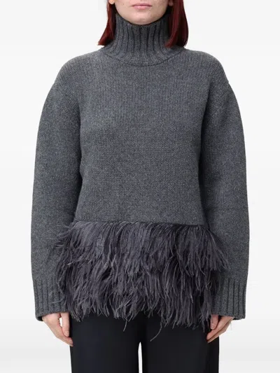 Fabiana Filippi Feather-trim Turtleneck Sweater In Gray