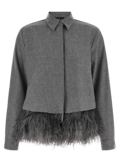 Fabiana Filippi Feather-trimmed Wool Blend Shirt In Gray