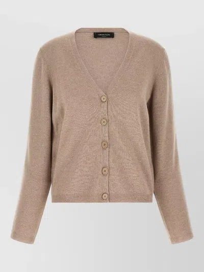 Fabiana Filippi Filo Diamante Cardigan Long Sleeves V Neckline In Brown