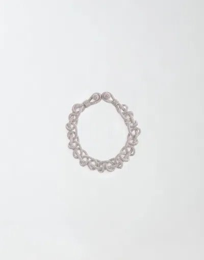 Fabiana Filippi Silver Tone Chain Effect Rhinestone Necklace In Metal Woman