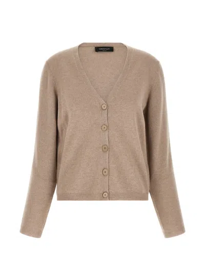 Fabiana Filippi Filo Diamante Cardigan Long Sleeves V Neckline In Brown