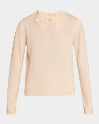 Fabiana Filippi Fine Knit Lace-collar Sweater In Brown