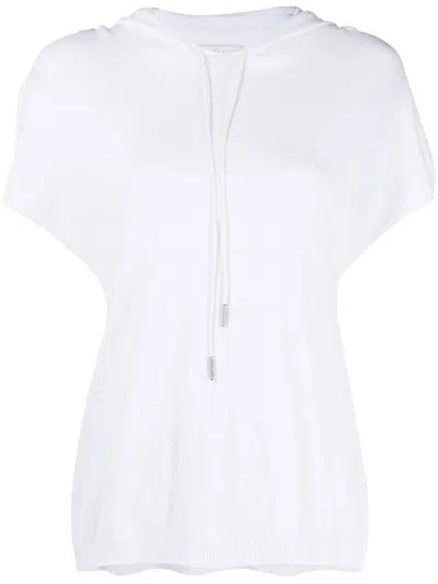 Fabiana Filippi Fine-knit Short-sleeved Hoodie In Weiss