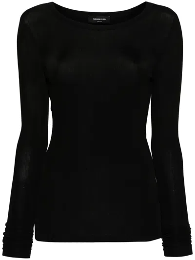 Fabiana Filippi Fine-ribbed Crew-neck Top In Black