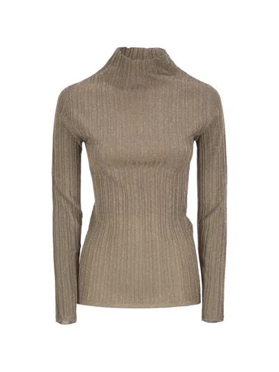Fabiana Filippi Ribbed Lurex Turtleneck Sweater In Viscose In Brown