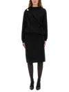 Fabiana Filippi Fitted Midi Dress With Draped Bodice And Gold Detail In Black