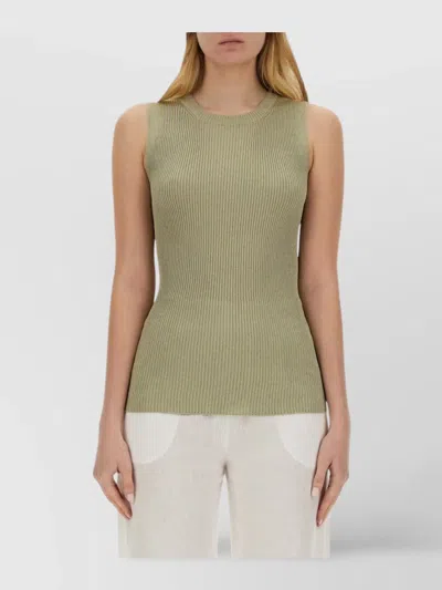 Fabiana Filippi Fitted Ribbed Sleeveless Knitted Tops In Green