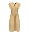 Fabiana Filippi Linen Dress With Gathered Waistline And V-neckline