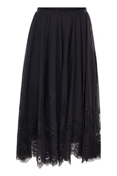 Fabiana Filippi Flared Lace Skirt With Foliage Embroidery In Black