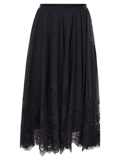 Fabiana Filippi Flared Lace Skirt With Foliage Embroidery In Black