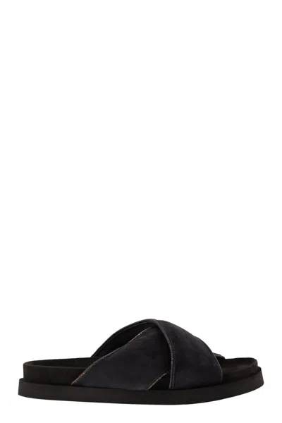 Fabiana Filippi Flat Suede Sandals With Crossed Straps In Multi