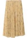 Fabiana Filippi Pleated Tulle Skirt With Painted Botanical Print In Yellow