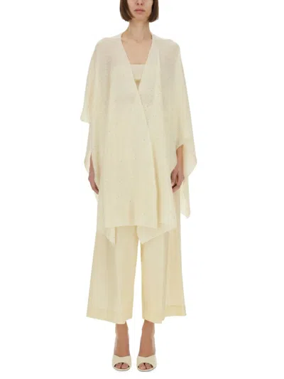 Fabiana Filippi Flowing Mohair Cape With Subtle Shimmering Details In Neutrals