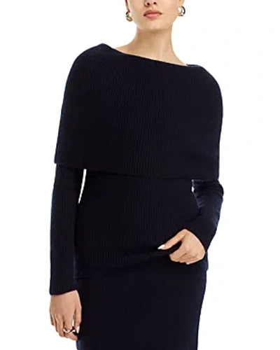 Fabiana Filippi Blue Off-the-shoulders Long Sleeve Top In Ribbed Wool Blend Woman