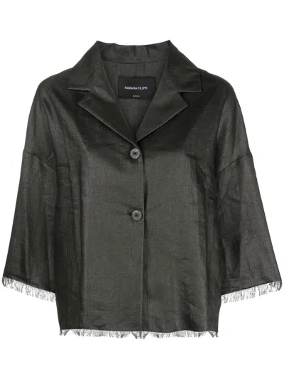Fabiana Filippi Linen Jacket With Fringes In Grey