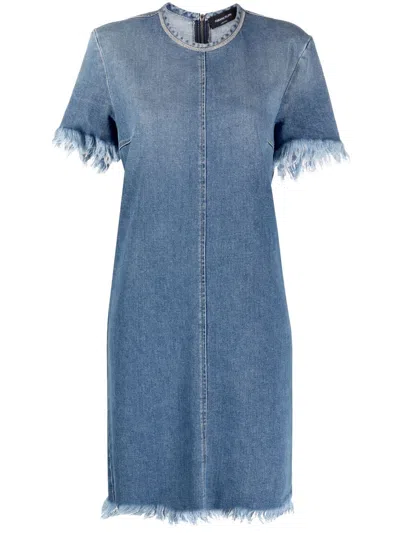 Fabiana Filippi Frayed Denim Dress In Blue