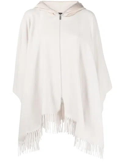 Fabiana Filippi Frayed Long-sleeved Poncho In Grey